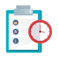clipboard with paper document and clock vector