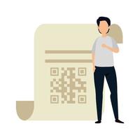 Hombre con icono aislado de código qr vector