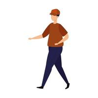 young man with cap walking avatar character vector