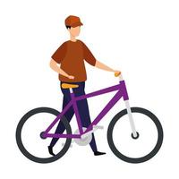 Hombre joven con icono de personaje de avatar de bicicleta vector