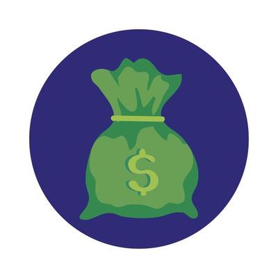 money bag in frame circular isolated icon