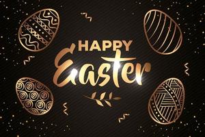 happy easter card golden with eggs decorated vector