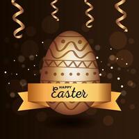 happy easter card golden with egg decorated vector