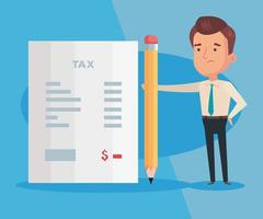 tax day poster with businessman and icons vector