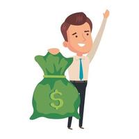 Bolsa de dinero con empresario icono aislado vector