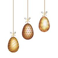 huevos de oro pascua decorados colgando vector