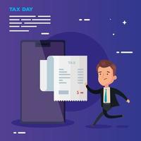 tax day poster with businessman and icons vector