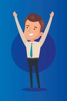 businessman with hands up in blue background vector