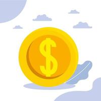 Money coin and clouds vector design