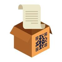 código qr sobre caja y diseño de vector de papel de recibo