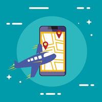 smartphone con mapa y avión. vector