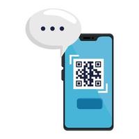 qr code inside smartphone and bubble vector design