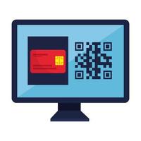 qr code inside computer and credit card vector design