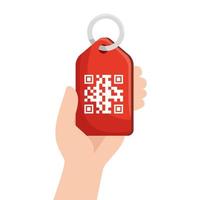 qr code over label and hand vector design