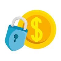 Isolated money coin and padlock vector design