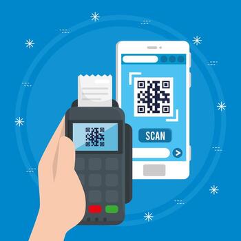 qr code inside smartphone and dataphone vector design
