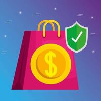 Shopping bag coin and shield vector design