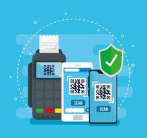 qr code inside smartphones dataphone and shield vector design