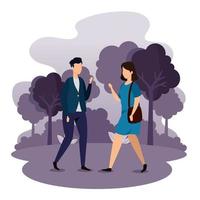 young couple in landscape avatar character vector