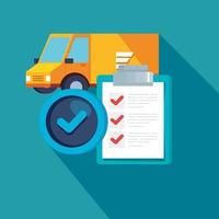 delivery service van with clipboard document vector