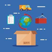 delivery logistic service with box and icons vector
