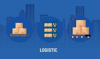 cartel logístico con cajas paquetes carga vector