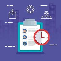 clipboard with paper document and clock vector
