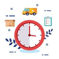 clock with set icons logistic service vector