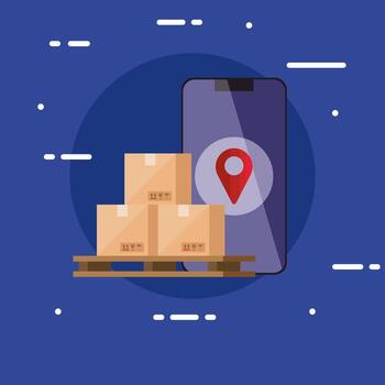 smartphone with app logistic service with boxes vector