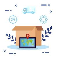 delivery logistic service with box and icons vector