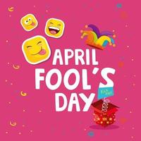 april fool day with hat jester and icons vector