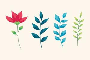 set of cute flower and branches with leafs vector