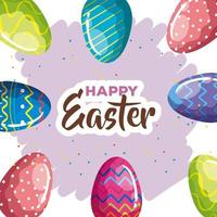 happy easter card with eggs decorated vector