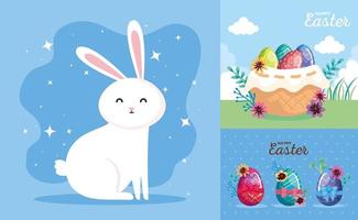 Establecer tarjetas de felices pascuas con decoración vector