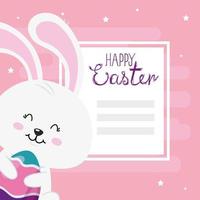 happy easter card with rabbit and egg decorated vector