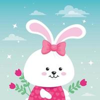cute rabbit female with flowers decoration vector