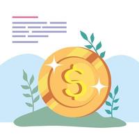 coin money cash with branches and leafs vector