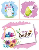 Establecer tarjetas de felices pascuas con decoración vector