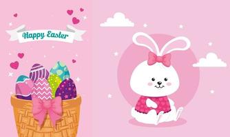 set cards of happy easter with decoration vector