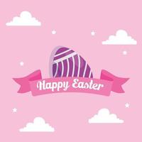 happy easter card with egg decorated and ribbon vector