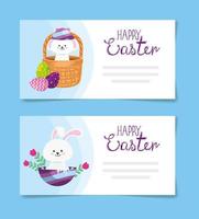 Establecer tarjetas de felices pascuas con decoración vector