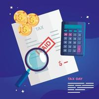 tax day poster with calculator and icons vector