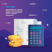 tax day poster with voucher paper and icons vector
