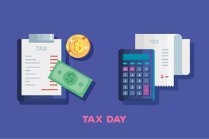 tax day poster with calculator and icons vector