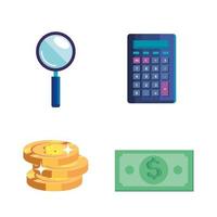 calculator with magnifying glass and money cash vector