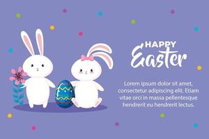 happy easter card with egg decorated and rabbit vector
