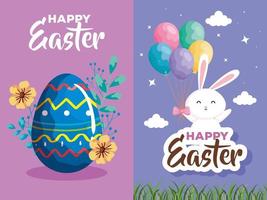 set of happy easter card with decoration vector