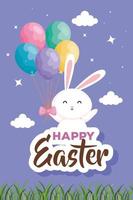 happy easter card with rabbit and balloons helium vector