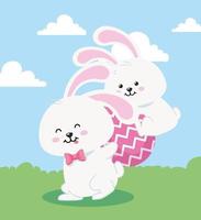 rabbits with egg easter in landscape vector