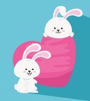 cute rabbits animals with heart vector